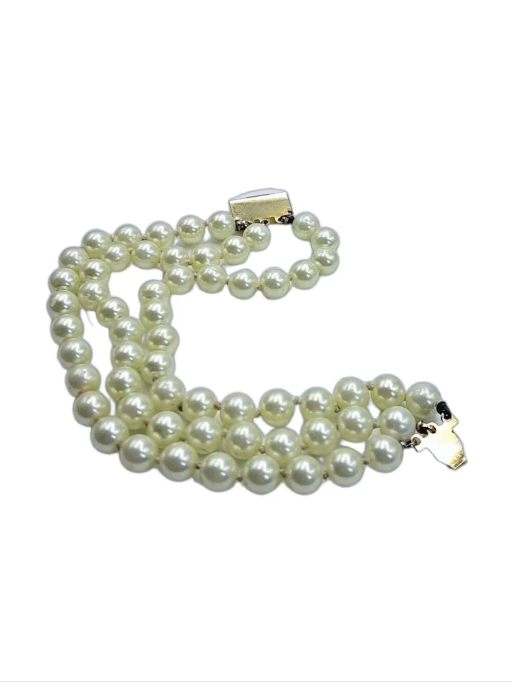 Faux Pearl Triple-Strand Bracelet with Rhinestone Box Clasp